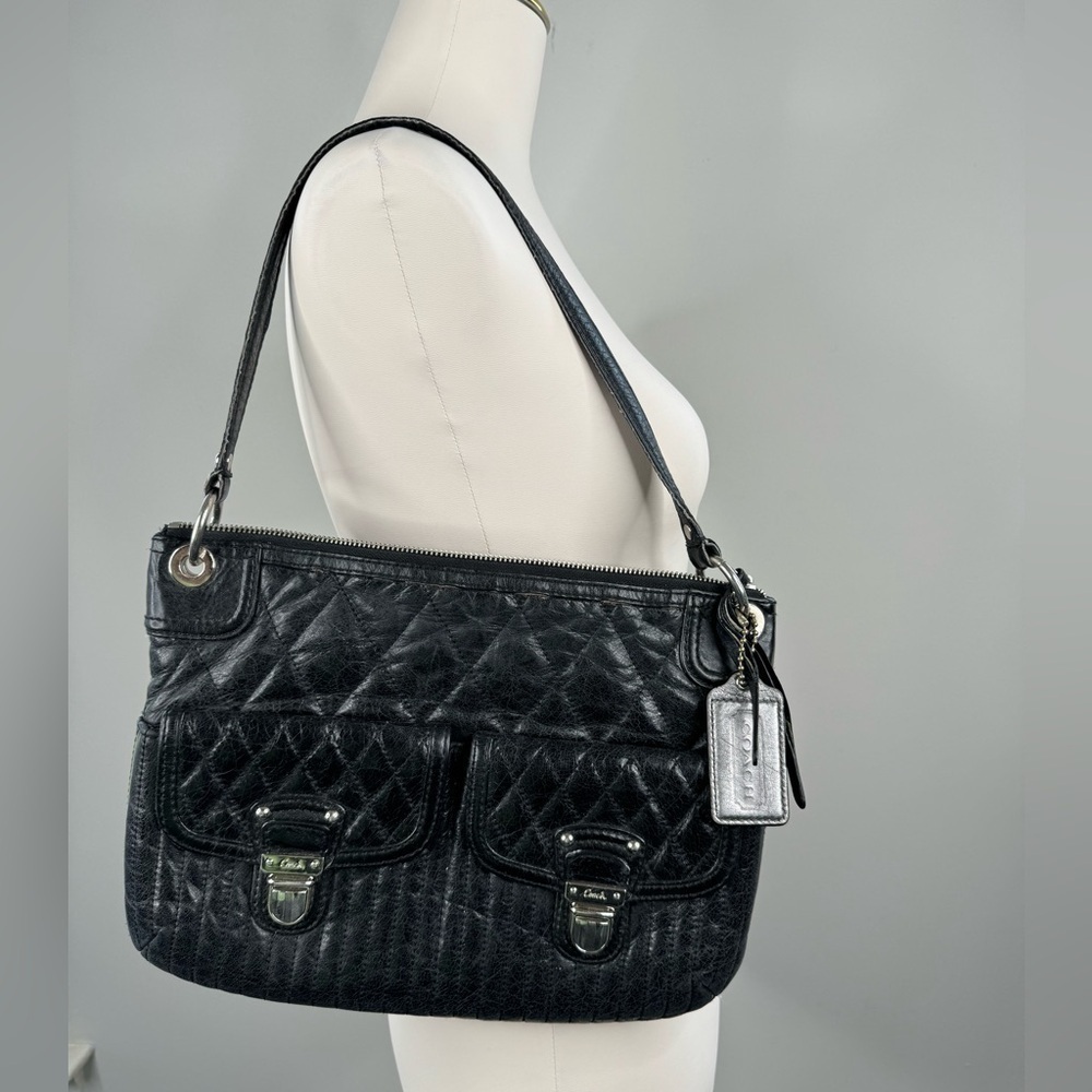 Vintage Coach Black Leather Classic Shoulder Bag Quilted